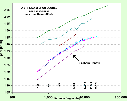 log-linear relationship for a variety of performers from world best downwards